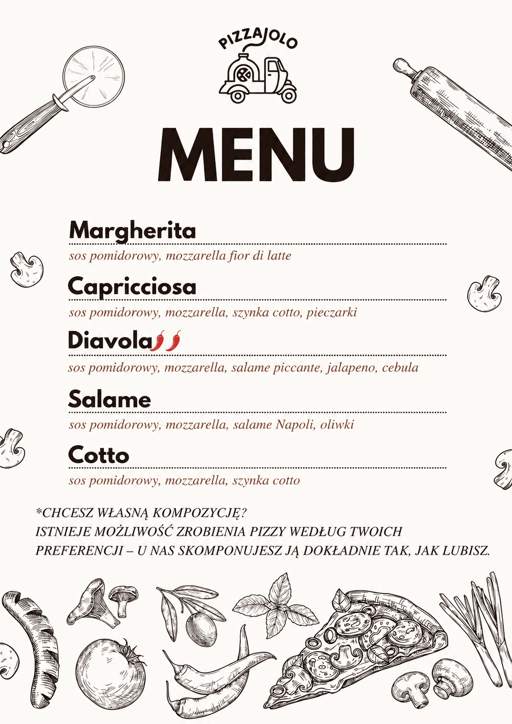 Menu pizzerii pizzaiolo